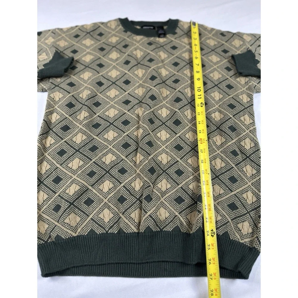 Vtg 90s CLAIBORNE Green Tan Argyle Diamond Crew Sweater Grunge Gpa Academia Sz M